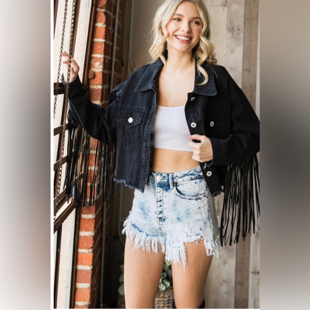 Vervet Black‎ Denim Fringe Jacket - Picture 3 of 10